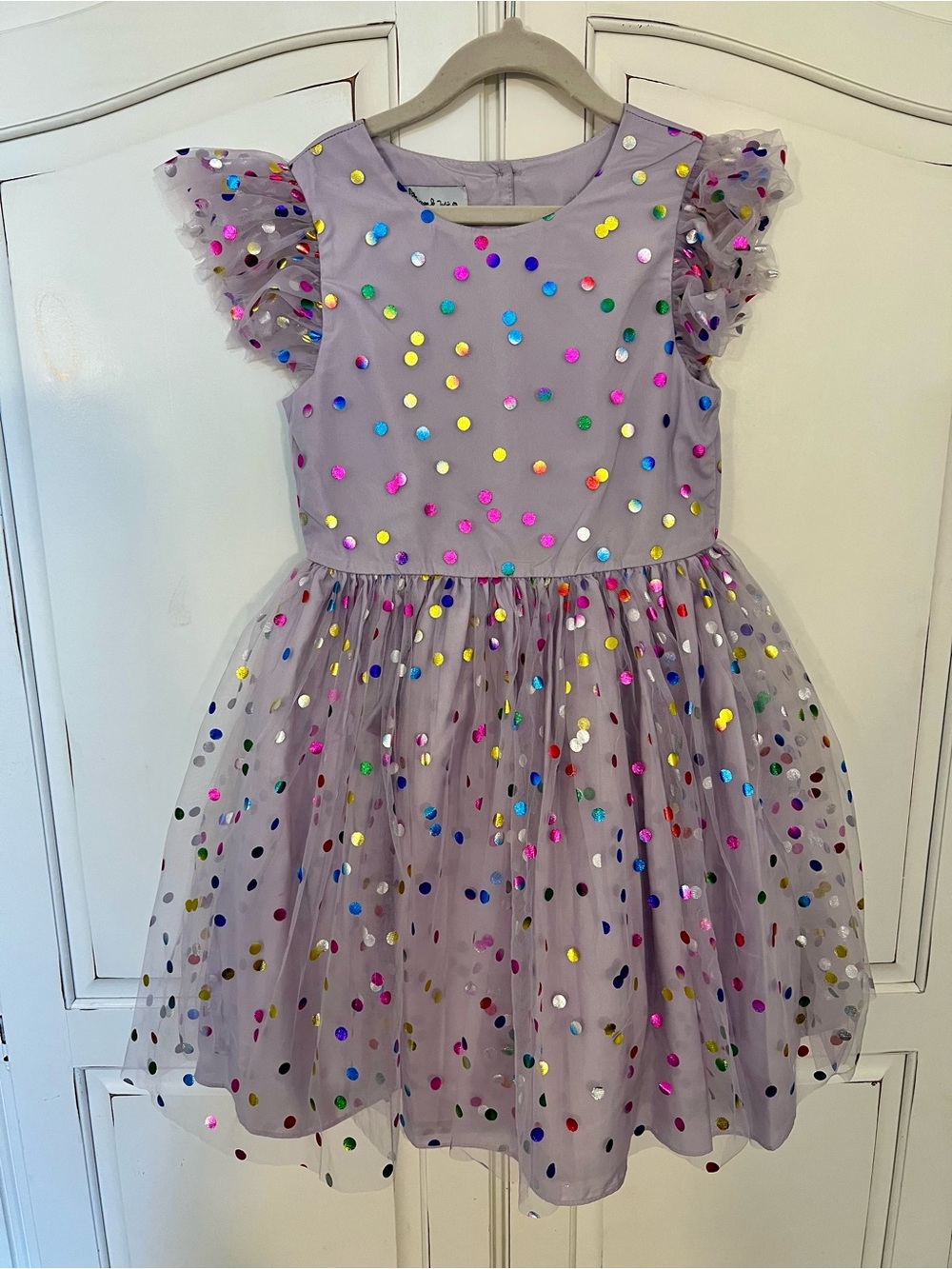 Girls' Lavender Multicolor Polka Dot Tulle Party Dress